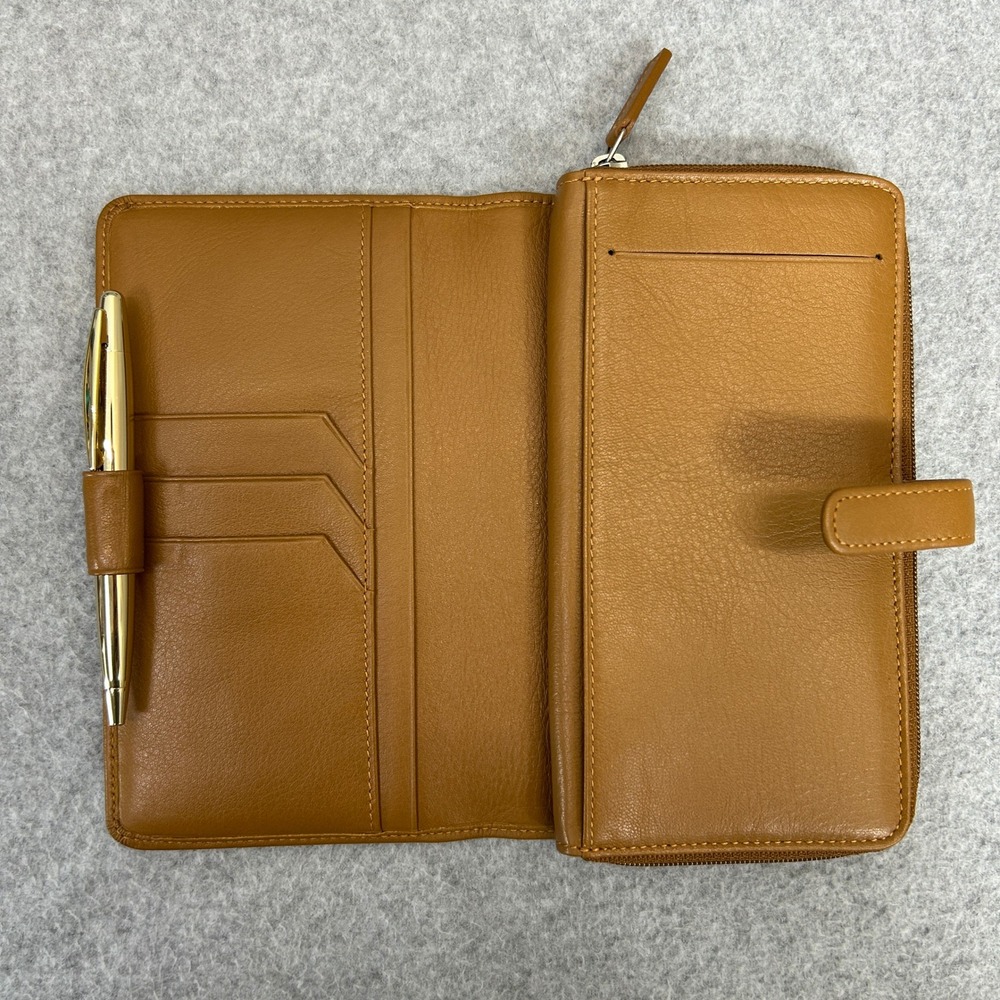 Levenger Zip Wallet Organizer Cognac Brown Leather Pen Slot Business Travel New